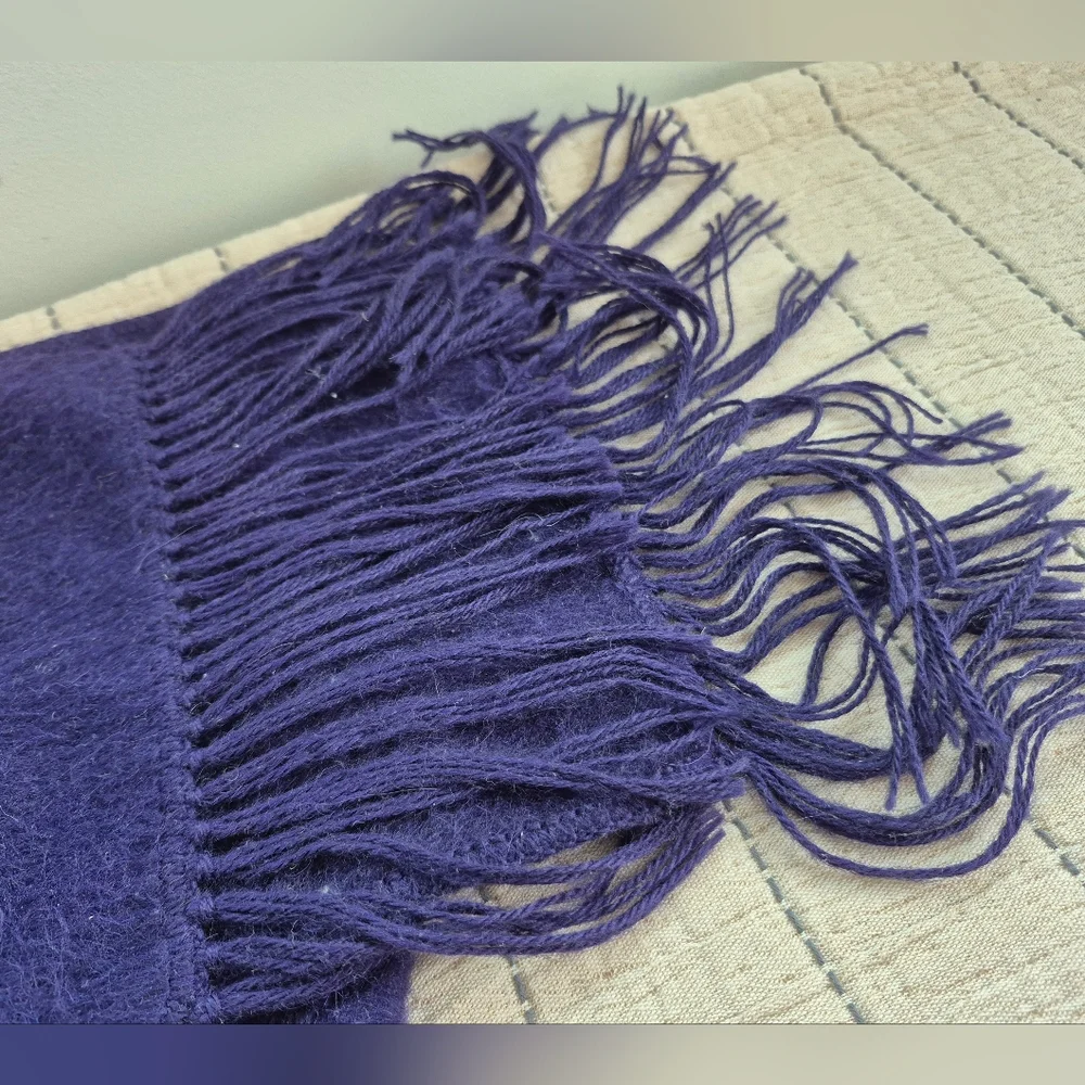 Alpaca Blend Purple Scarf With Fringe - Picture 4 of 4